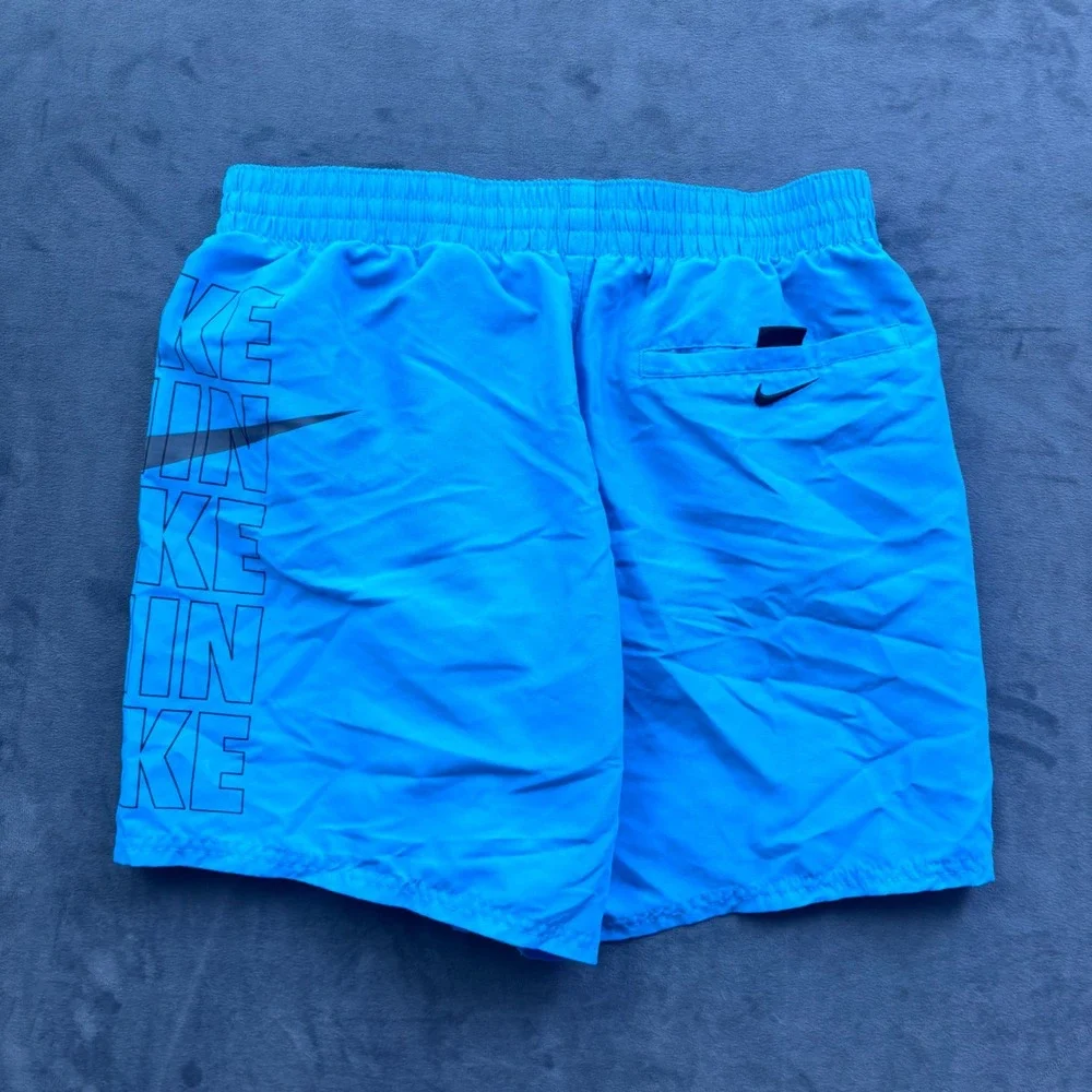 Nike Mens Blue Stacked Logo Swim Trunks Mesh Lined Board Shorts Size M